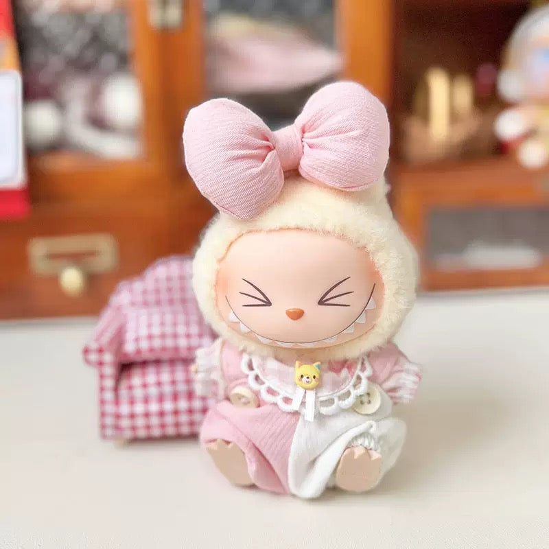 Labubu Clothes Pink Bow Overalls Set